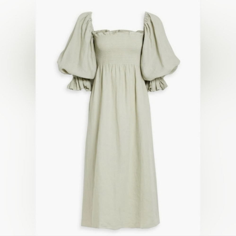Sleeper 100% linen sage green atlanta midi dress, medium - Picture 8 of 14
